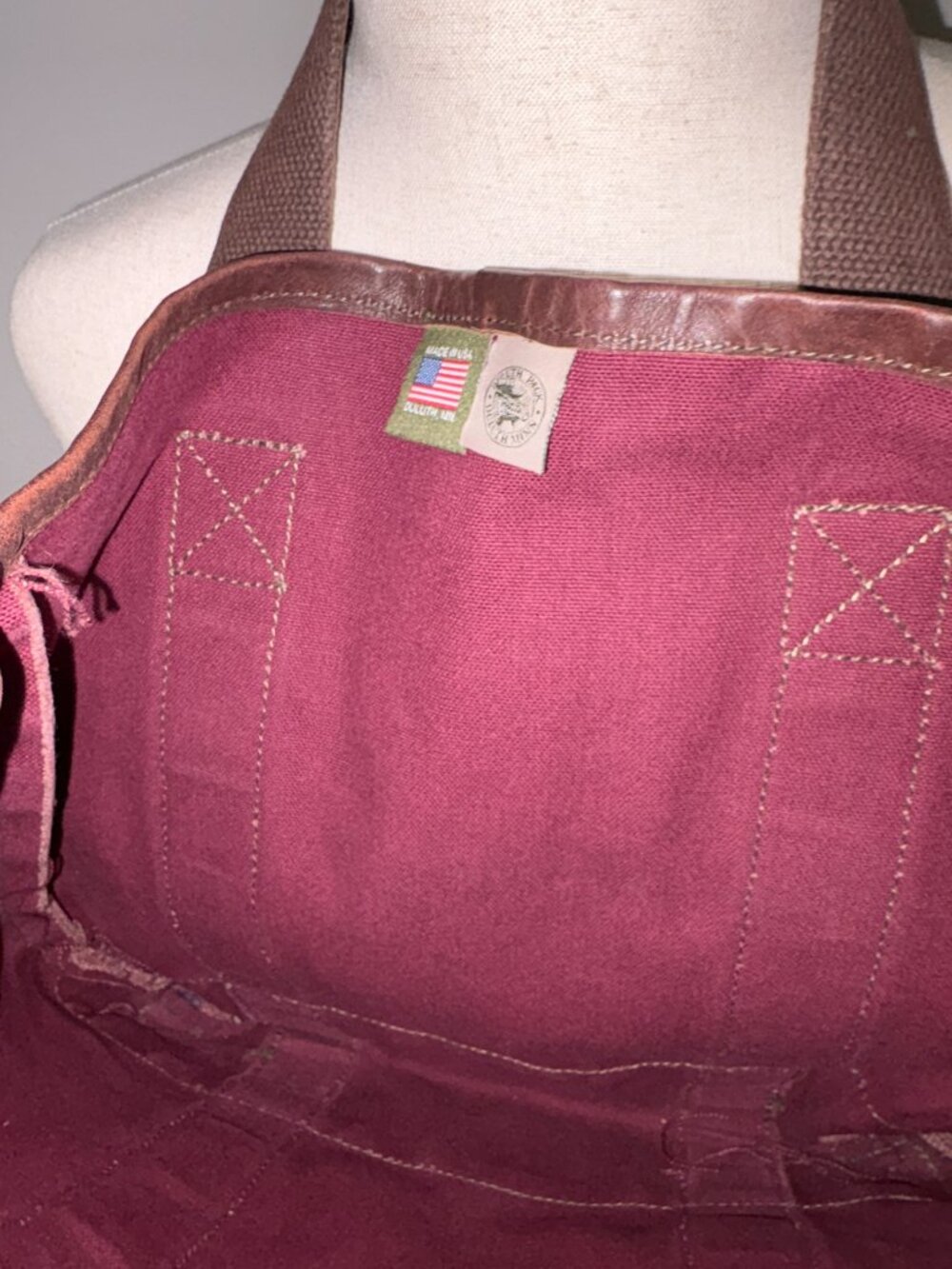 Vintage Duluth Pack Canvas Tote Bag Burgundy Maroon Brown USA 2006 - Picture 6 of 12